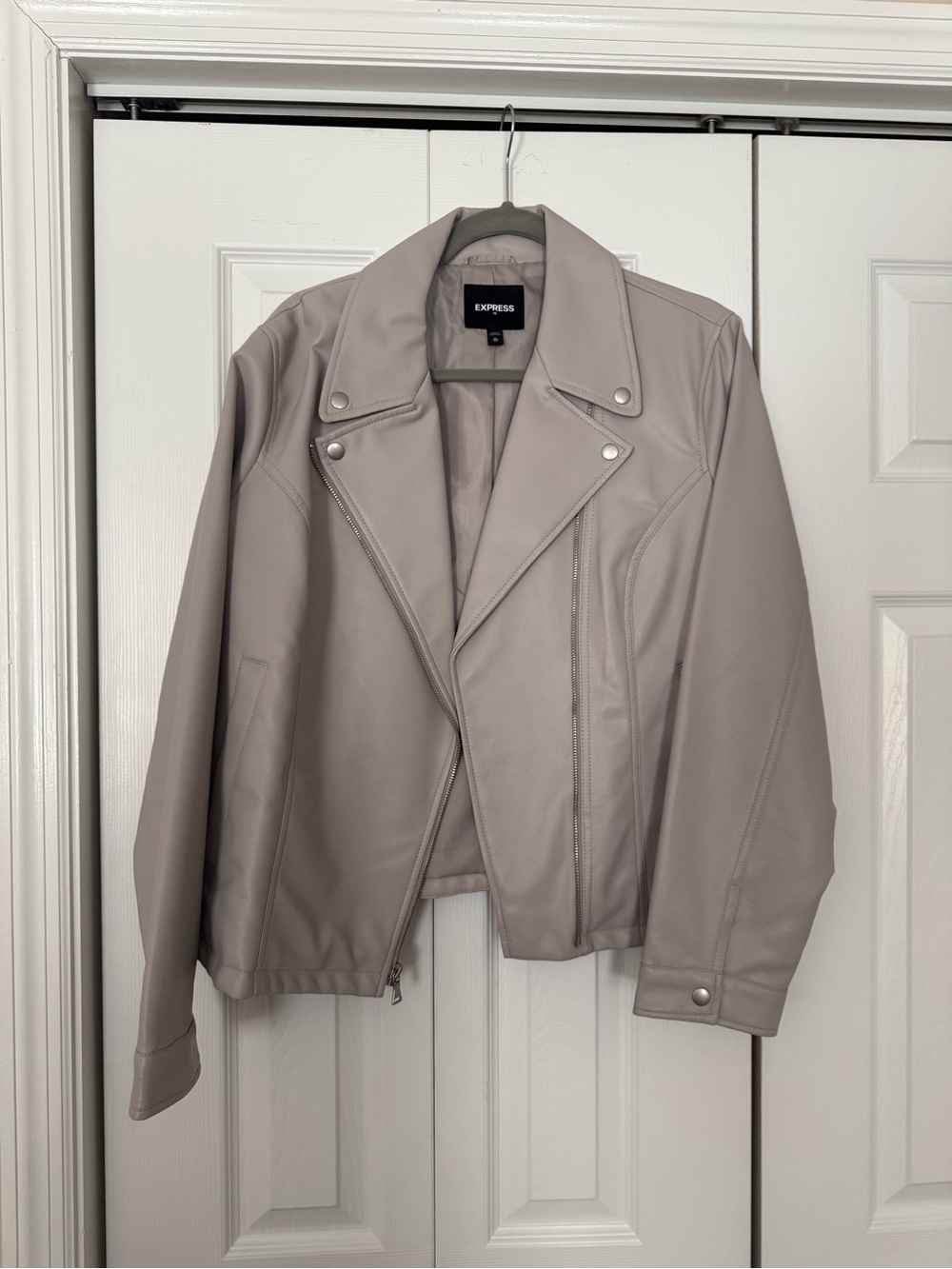 Express Women's Grey Faux Leather Moto Jacket